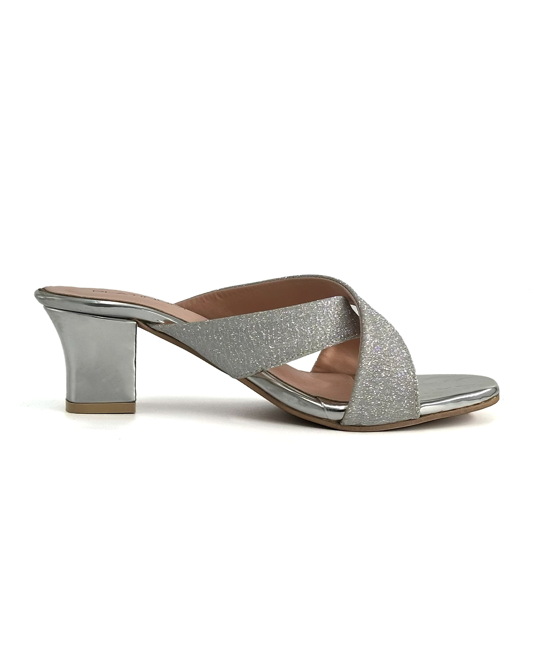 Cross-Strap Heeled Sandals - Platinum 103