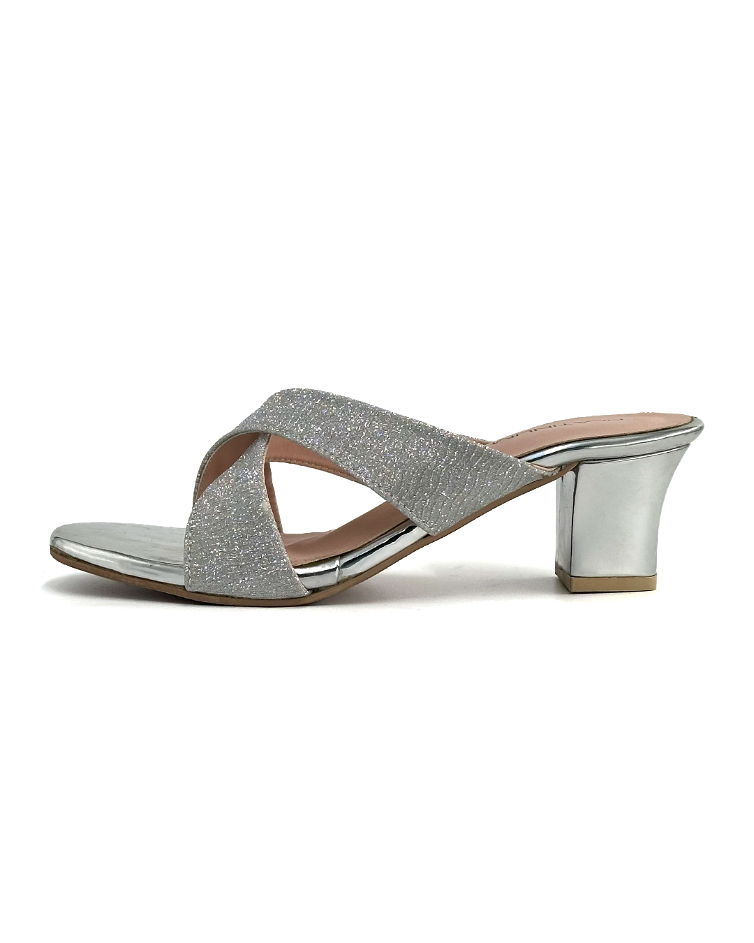 Cross-Strap Heeled Sandals - Platinum 103
