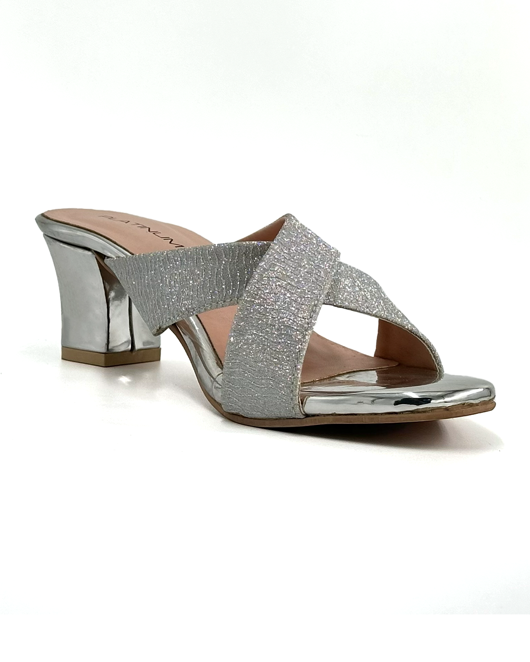 Cross-Strap Heeled Sandals - Platinum 103