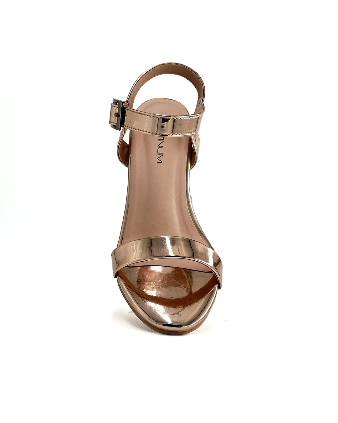 Metallic Block Heel Buckle Sandals - Platinum 118